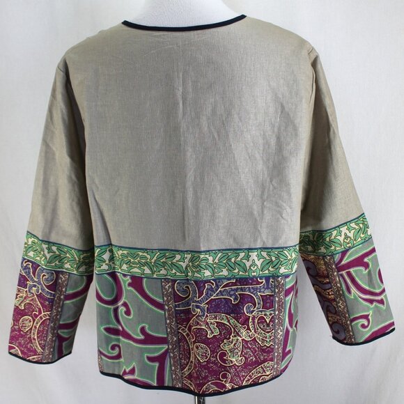 Peck & Peck Blazer Jacket Womens Size L Tan Print Open Front Linen Blend - Picture 5 of 7